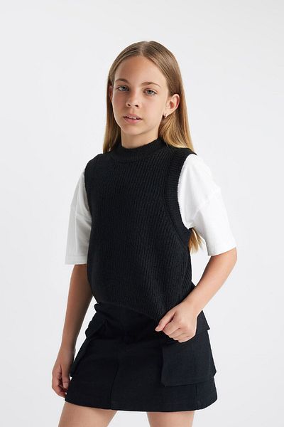 DeFacto Girl's Black Crew Neck Knitwear Sweater A2894A824Au