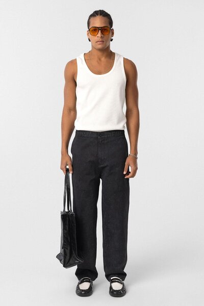 VAMOSCLO Black Baggy Gabardine Pants - Washed Style