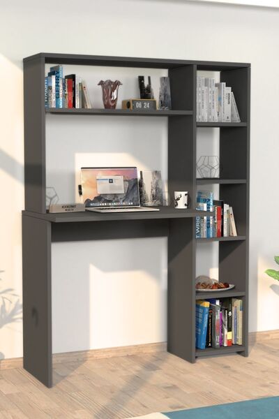 Moonlife Duru Kitaplıklı Çalışma Masası Antrasit
