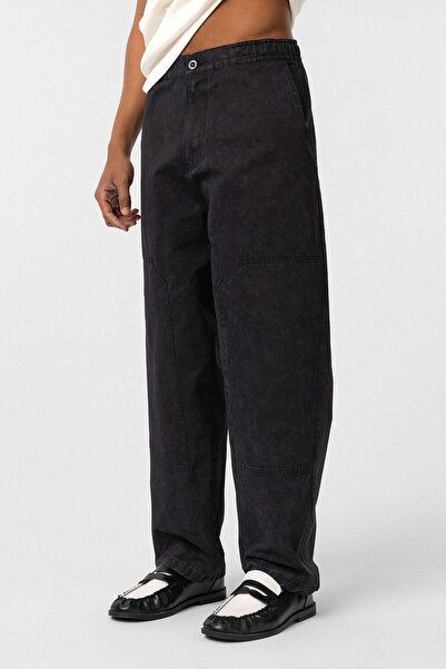 VAMOSCLO Yıkamalı Baggy Gabardin Pantolon Siyah