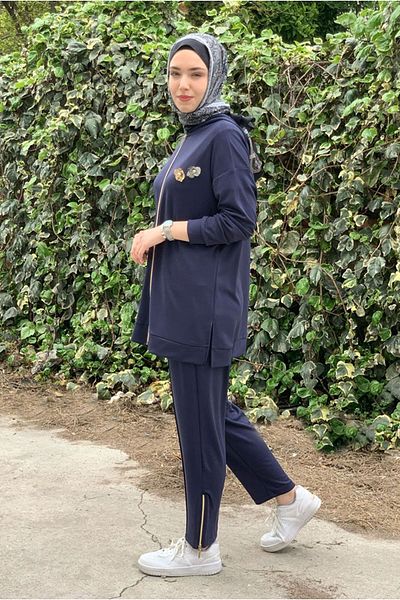 Moda Rosa 25Y2241 - Navy Blue - Floral Modal Double Suit with Jacket