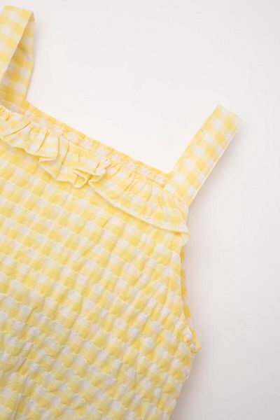 DeFacto 2-Piece Set for Newborn Baby Girl - Plaids Crinkle Romper and Hat C8808A524Sm