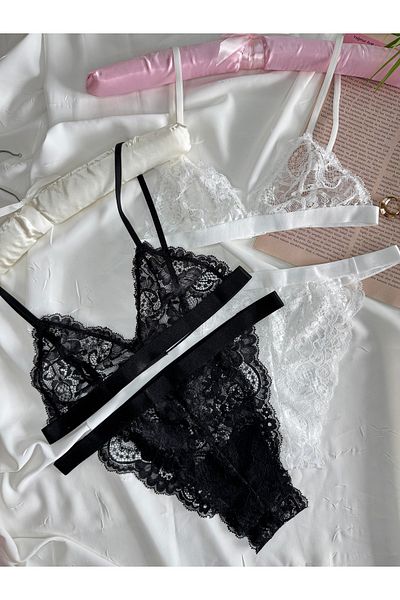 ROZENİN LINGERIE Σετ σουτιέν Bralet με λεπτομέρεια με γυαλιστερή ταινία, Σετ 4 τεμαχίων