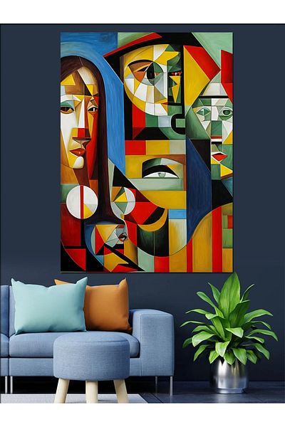 Tablomega Pânză decorativă cu fețe umane colorate surrealiste - pictură din lemn MDF