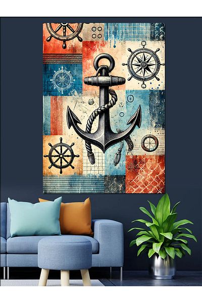 Tablomega Pânză decorativă cu model ancoră nautică - MDF Lemn