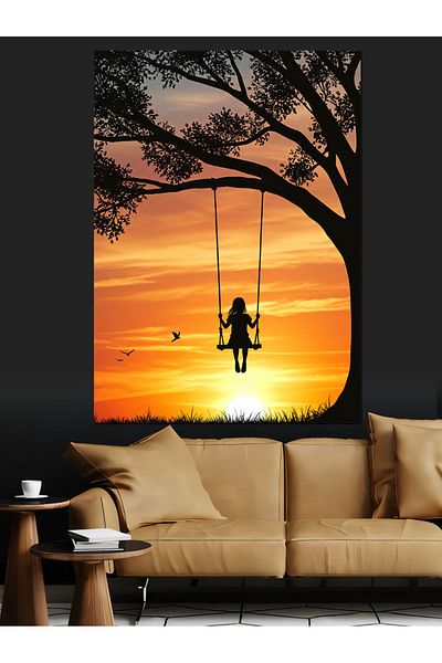 Tablomega Sunset on a Swing Decorative Canvas - Mdf Wooden Painting