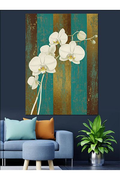 Tablomega White Orchid Flower Decorative Canvas - Mdf Wooden Painting