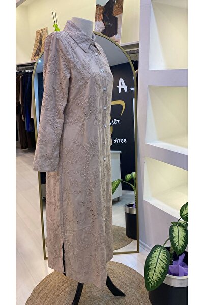 Invee İnvee 7018 Beige Modal Shirt Dress