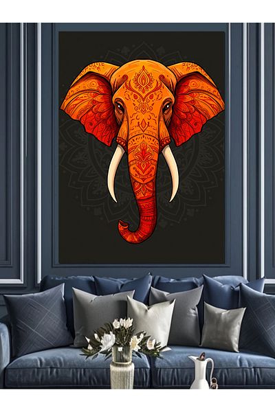 Tablomega Pânză decorativă cu model elefant portocaliu - Lemn MDF