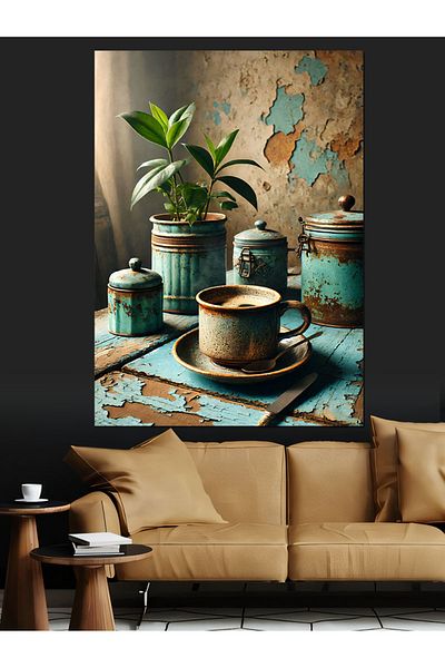 Tablomega Old Tea Set and Naturalness Decorative Canvas - Mdf Wooden Painting