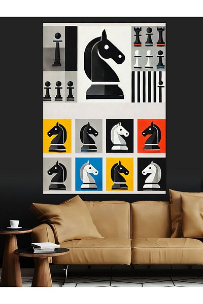 Tablomega Colorful Chess Icons Decorative Canvas - Mdf Wooden Painting