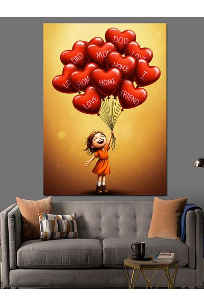 Tablomega Girl Flying with Balloons Decorative Canvas - Mdf Wooden Painting
