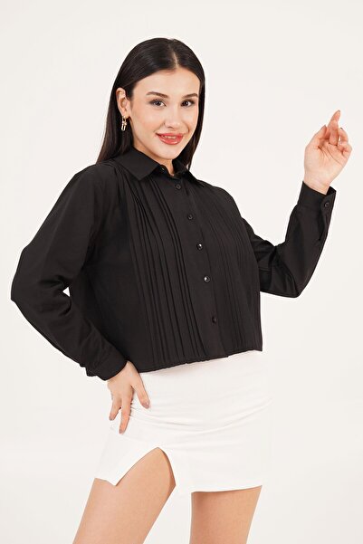 Hipo Trend Передня частина з плісированим переходом Детальна чорна сорочка