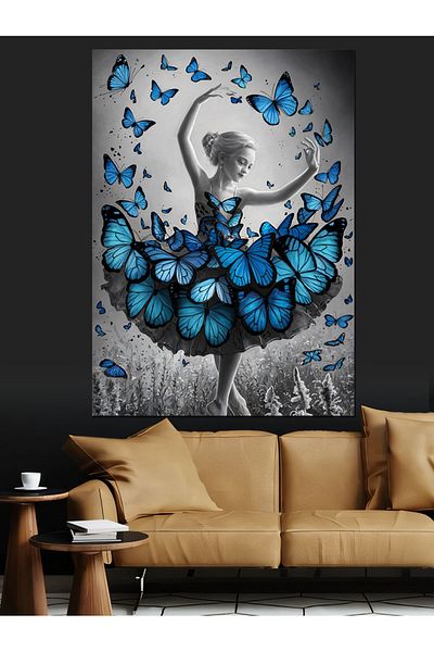 Tablomega Pânză Decorativă Femeie în Rochie Fluture - Lemn MDF