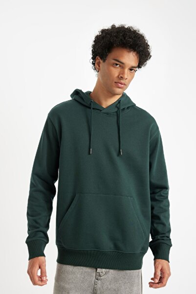 DeFacto Regular Fit Kapüşonlu Kanguru Cepli İçi Yumuşak Tüylü Basic Düz Sweatshirt X8283AZ24AU