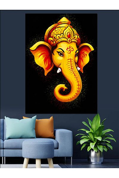Tablomega Pânză decorativă cu figură Ganesh din aur - Lemn MDF