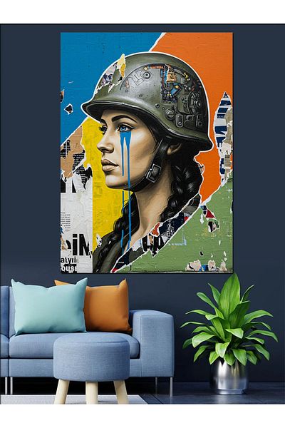 Tablomega Pânză decorativă Warrior și Blue Teardrop pentru femei - Lemn MDF