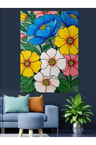 Tablomega Colorful Flower Pattern and Nature Decorative Canvas - Mdf Wooden Painting