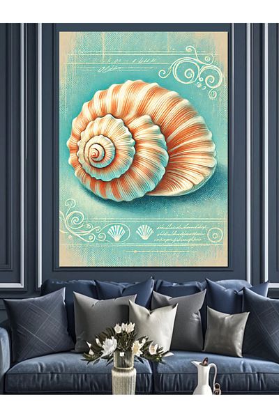 Tablomega Seashell Drawing Decorative Canvas - Mdf Wooden Painting