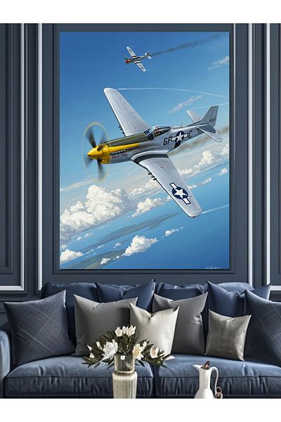 Tablomega Historical Airplane in the Air Decorative Canvas - Mdf Wooden Painting