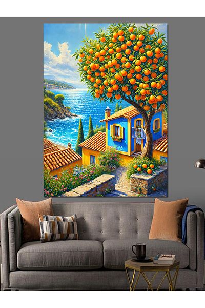 Tablomega Case Albastre în Pânză Decorativă Mediteraneană - Lemn MDF