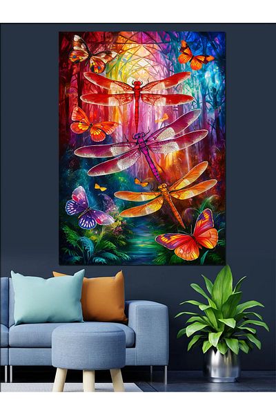 Tablomega Pânză decorativă Pădurea cu Aripi Colorate - Lemn MDF