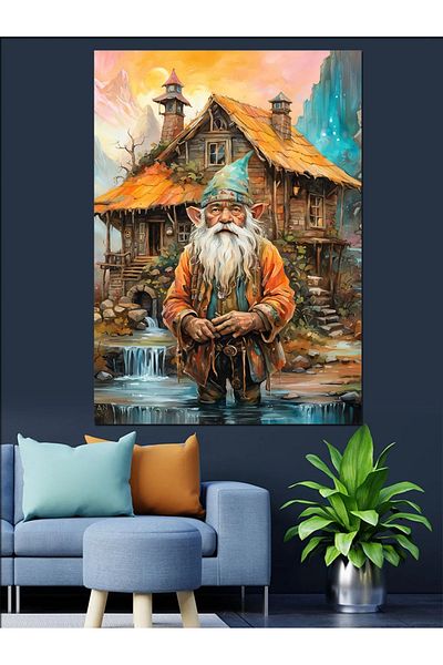 Tablomega Dwarf and His House Decorative Canvas - Mdf Wooden Painting