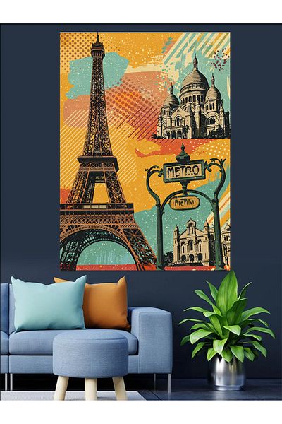 Tablomega Eiffel Tower and Paris Postcard Decorative Canvas - Mdf Wooden Painting
