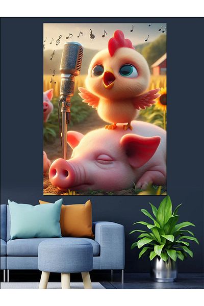 Tablomega Păsări Cântând pe Pânză Decorativă de Porc - Lemn MDF