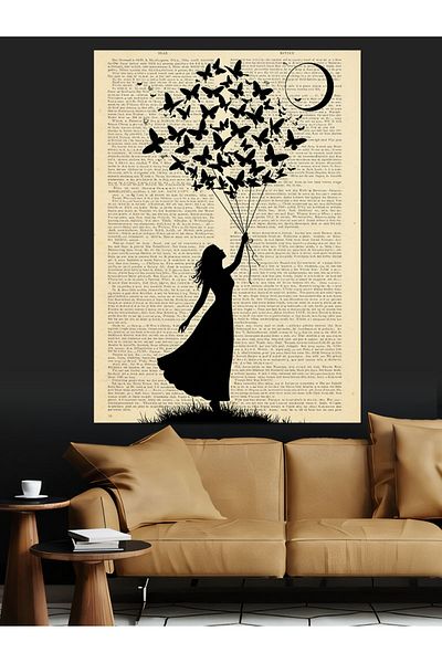 Tablomega Silhouette with Balloons and Birds Decorative Canvas - Mdf Wooden Painting