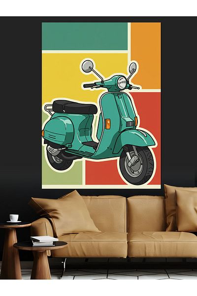 Tablomega Vespa Verde și Linii Retro Pânză Decorativă - Lemn MDF Pictat