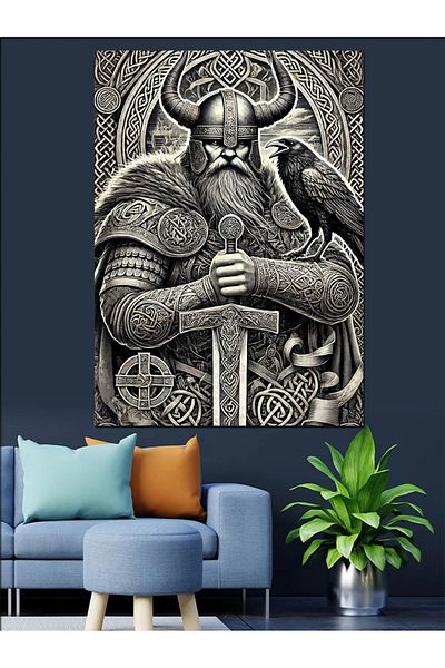 Tablomega Viking and Raven Icon Decorative Canvas - Mdf Wooden Painting