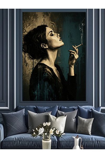 Tablomega Portrait of a Smoking Woman Decorative Canvas - Mdf Wooden Painting