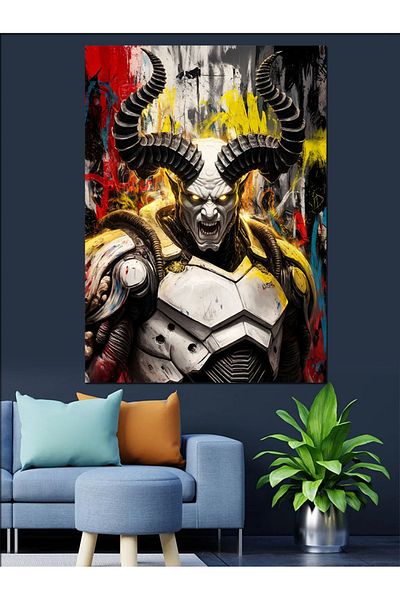 Tablomega Devil Face Scary Warrior Decorative Canvas - Mdf Wooden Painting