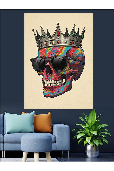 Tablomega Crowned Skull Portrait Decorative Canvas - Mdf Wooden Painting