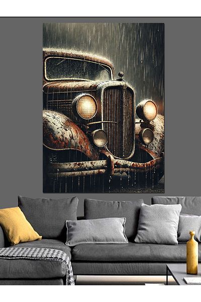 Tablomega Rainy Night and Classic Car Decorative Canvas - Mdf Wooden Painting
