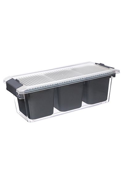 Herevin 1.96 Lt Gray 3 Compartment Organizer Lockable Storage Container 12.1 cm X 28.5 cm X 10 cm