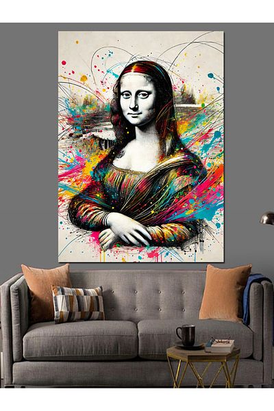 Tablomega Pânză decorativă Mona Lisa și culori abstracte - Lemn MDF