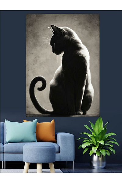 Tablomega Pânză decorativă Black Land Cat - Lemn MDF
