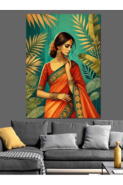 Tablomega Femeie indiană și verdeață tropicală Pânză decorativă - Lemn MDF