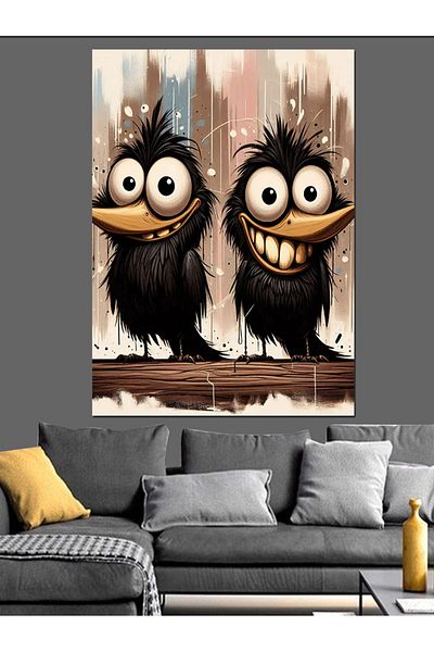 Tablomega Pânză decorativă Black Smiling Birds - Lemn MDF