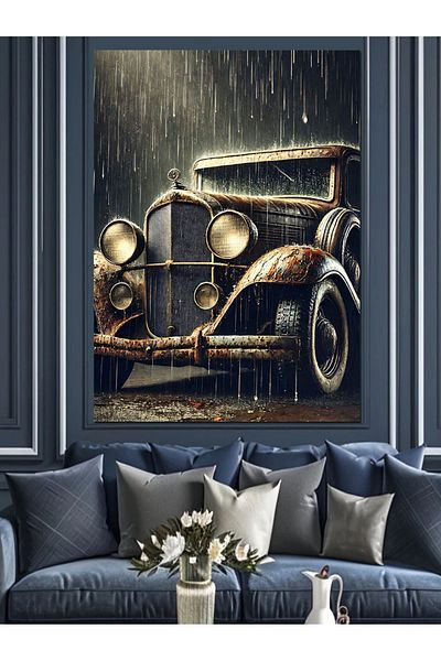 Tablomega Pânză decorativă pentru mașină clasică retro - pictură din lemn MDF