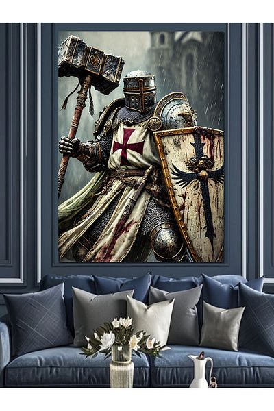 Tablomega Crusader Knight Fight Decorative Canvas - Mdf Wooden Painting