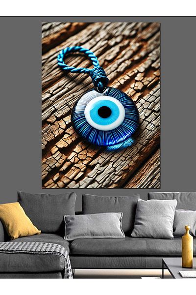 Tablomega Evil Eye Bead and Wood Texture Decorative Canvas - Mdf Wooden Painting