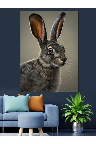 Tablomega Decorative Canvas with Cute Rabbit Portrait - Mdf Wooden Painting