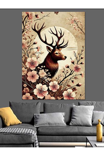 Tablomega Deer among Flowers Decorative Canvas - Mdf Wooden Painting