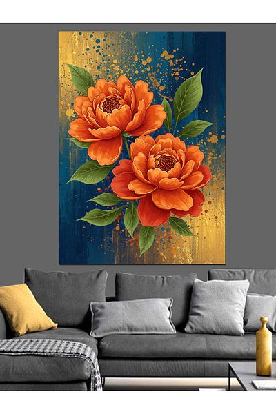 Tablomega Orange Flowers and Elegance Decorative Canvas - Mdf Wooden Painting