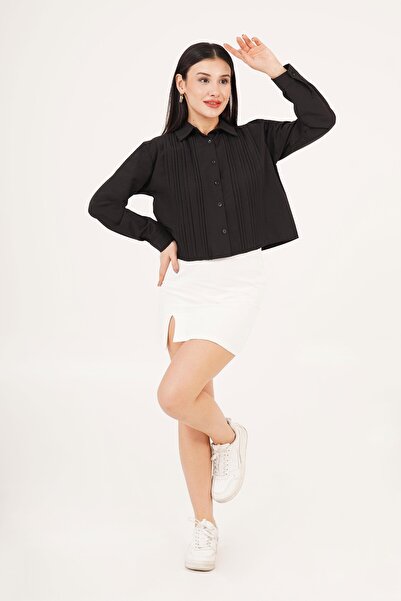 Hipo Trend Передня частина з плісированим переходом Детальна чорна сорочка