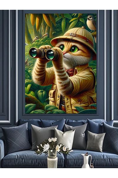 Tablomega Pânză decorativă pisică cu pălărie scout - pictură din lemn MDF
