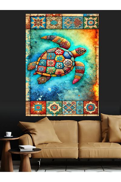 Tablomega Pânză decorativă cu broască țestoasă colorată și model mozaic - pictură din lemn MDF